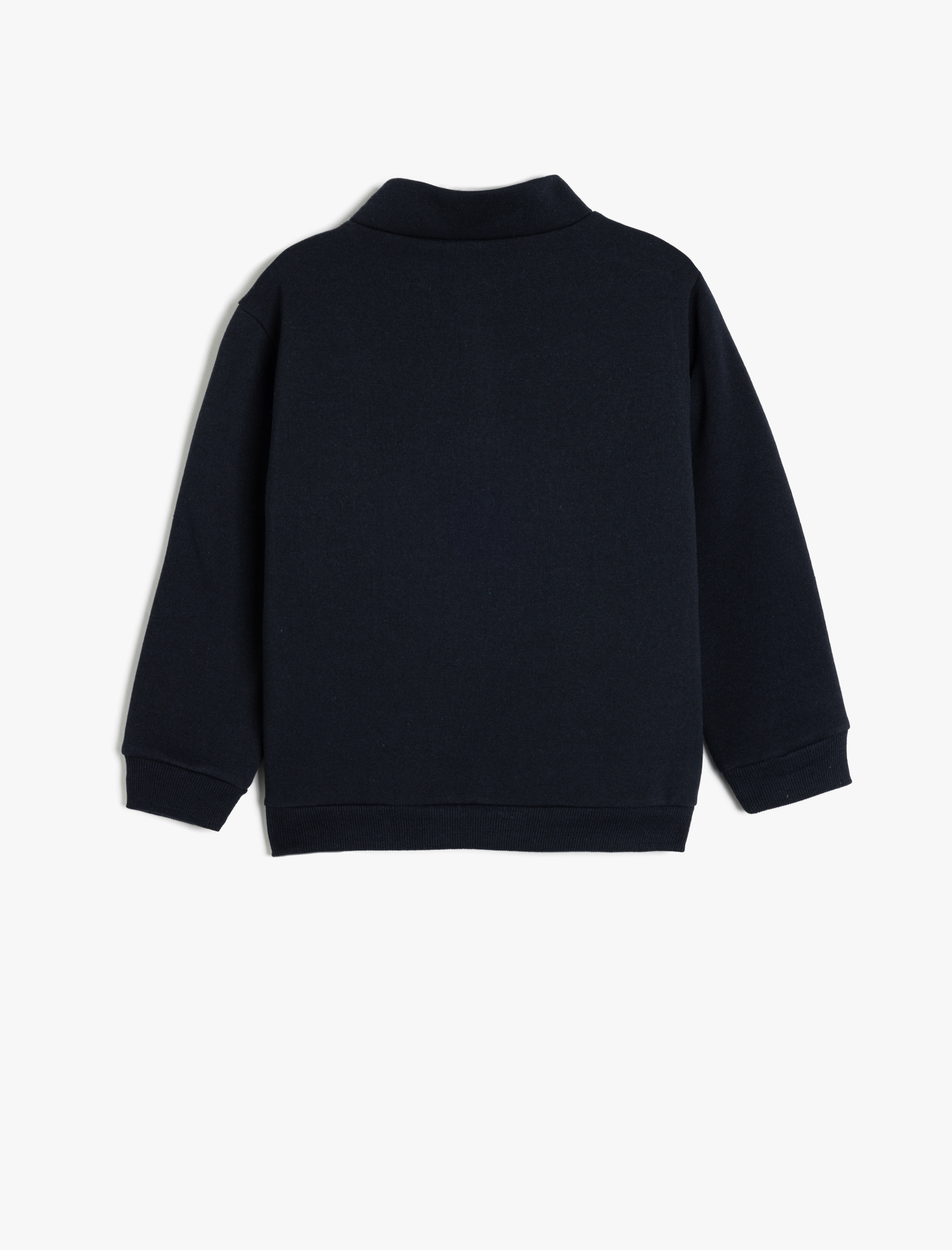  Erkek Çocuk İşlemeli Dik Yaka Yarım Fermuarlı Uzun Kollu Şardonlu Oversize Sweatshirt