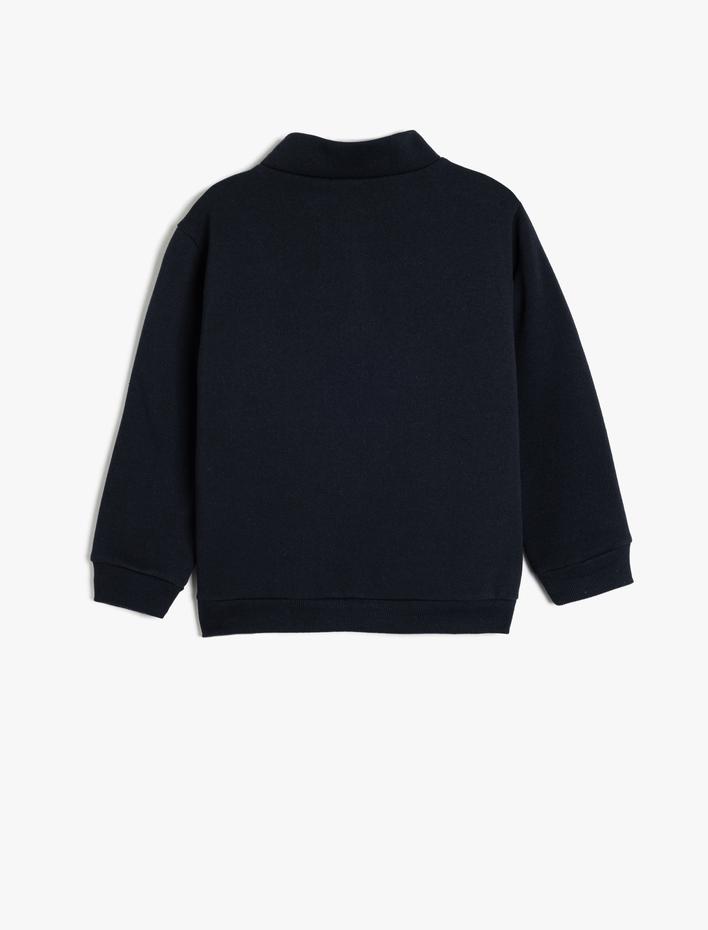 Erkek Çocuk İşlemeli Dik Yaka Yarım Fermuarlı Uzun Kollu Şardonlu Oversize Sweatshirt