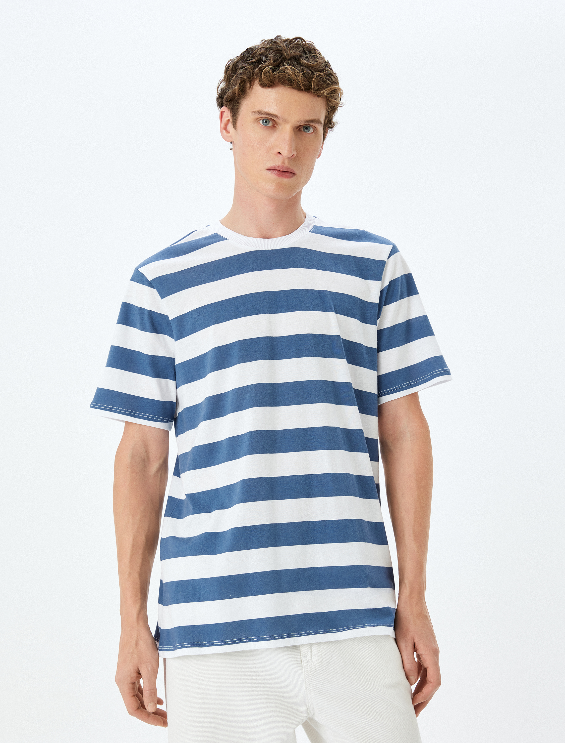   Bisiklet Yaka Pamuklu Regular Fit Kısa Kollu Çizgili Tişört