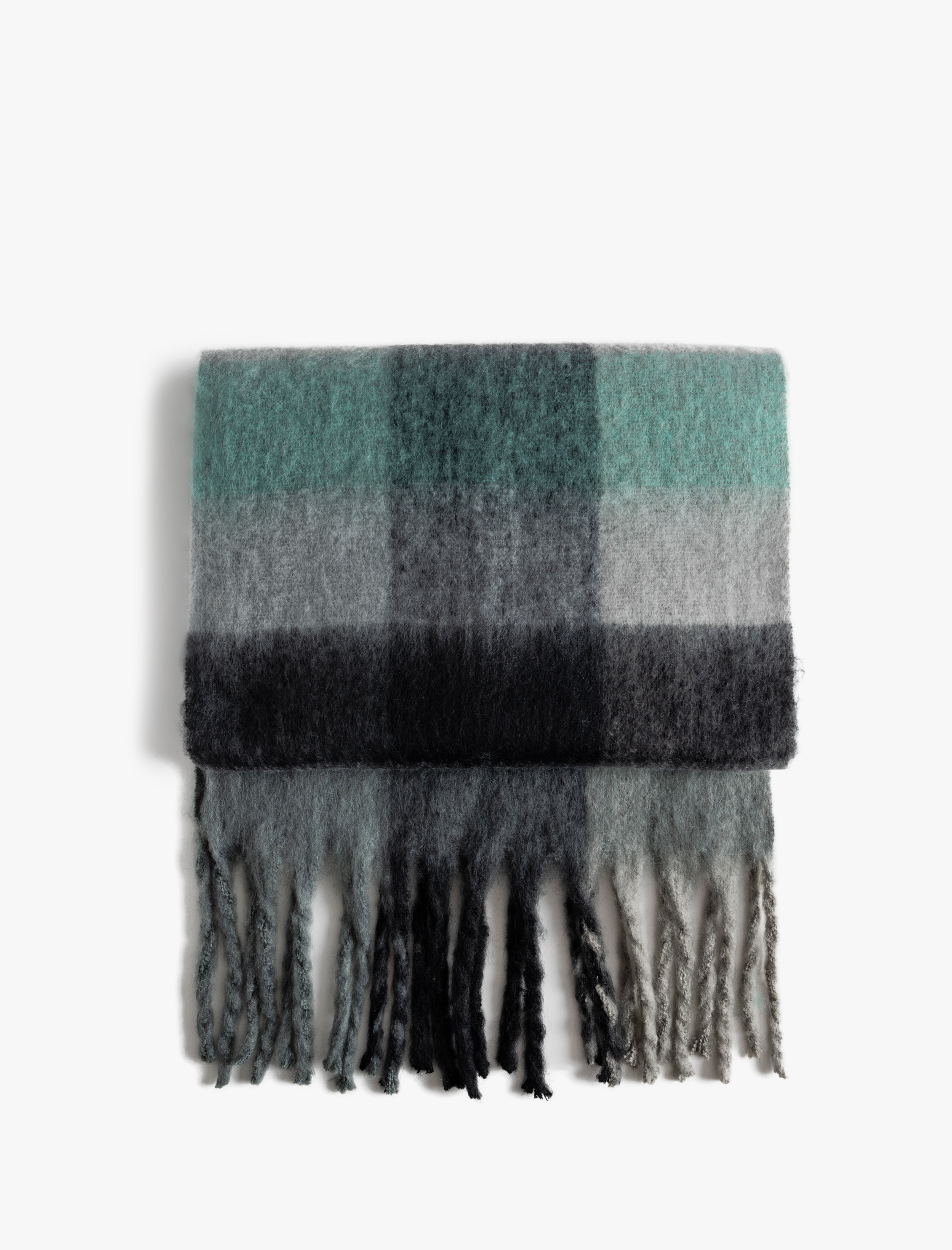  Kadın Uzun Atkı Püsküllü Kareli Yumuşak Dokulu