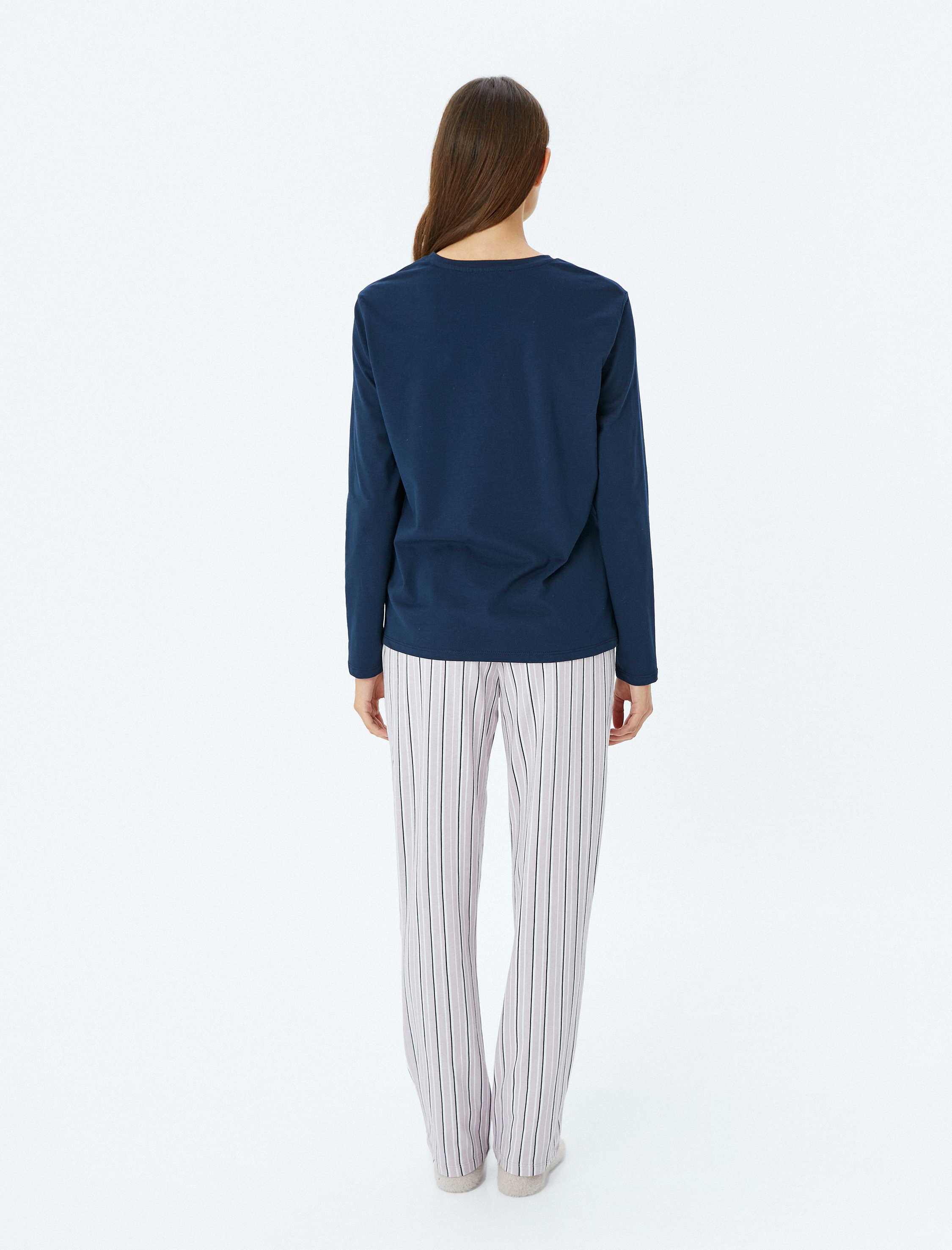   Köpek Grafik Baskılı Pamuklu Çizgili Pijama Takımı