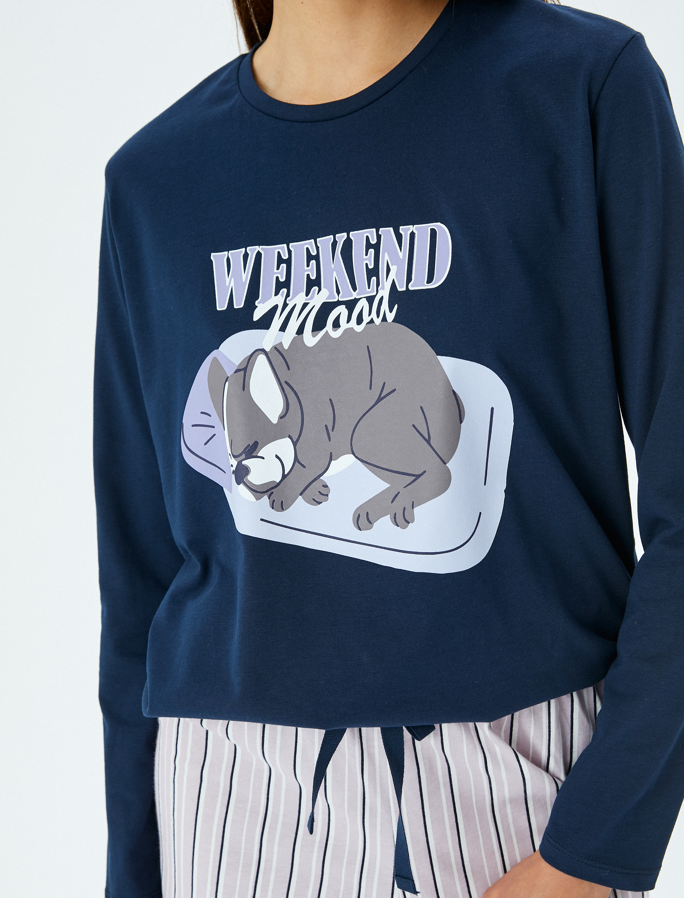   Köpek Grafik Baskılı Pamuklu Çizgili Pijama Takımı