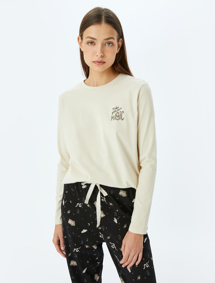  Pamuklu Baskılı Uzun Kollu Pijama Takımı