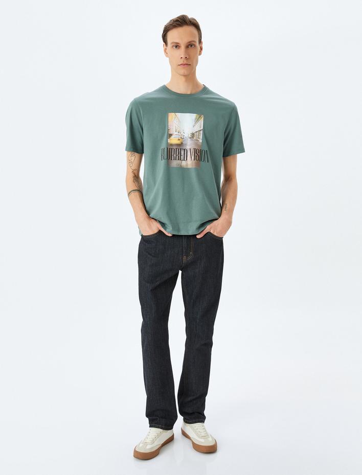  Kısa Kollu Bisiklet Yaka Regular Fit Pamuklu Baskılı Tişört