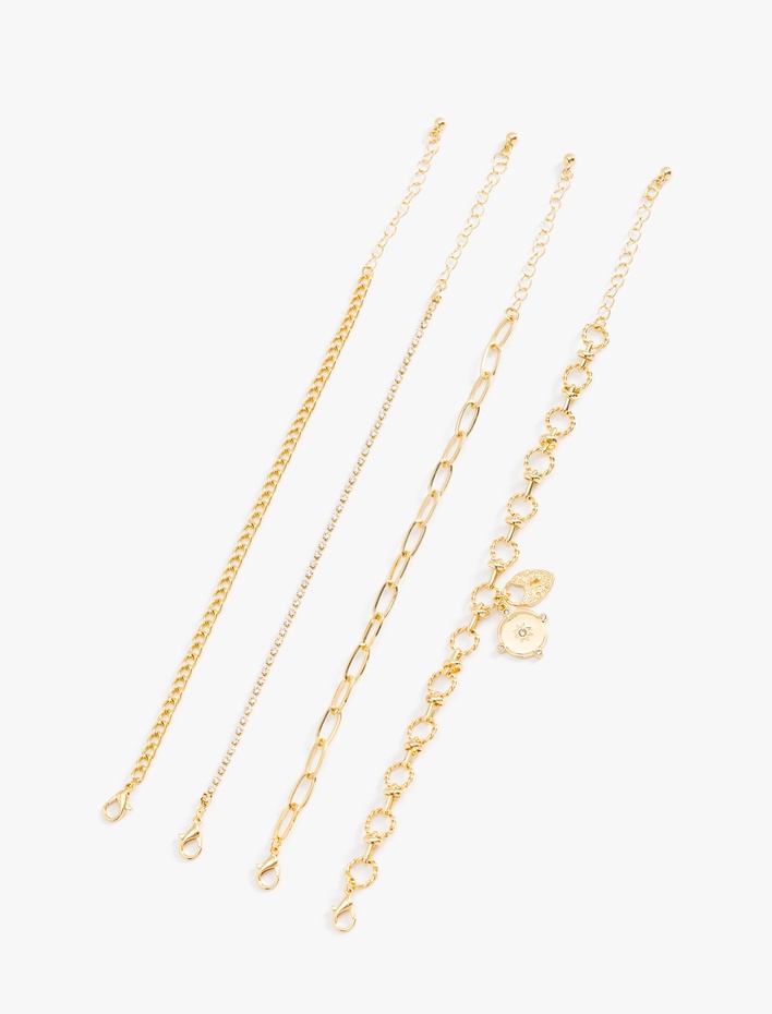 Kadın 4'lü Bileklik Seti Zincir Detaylı