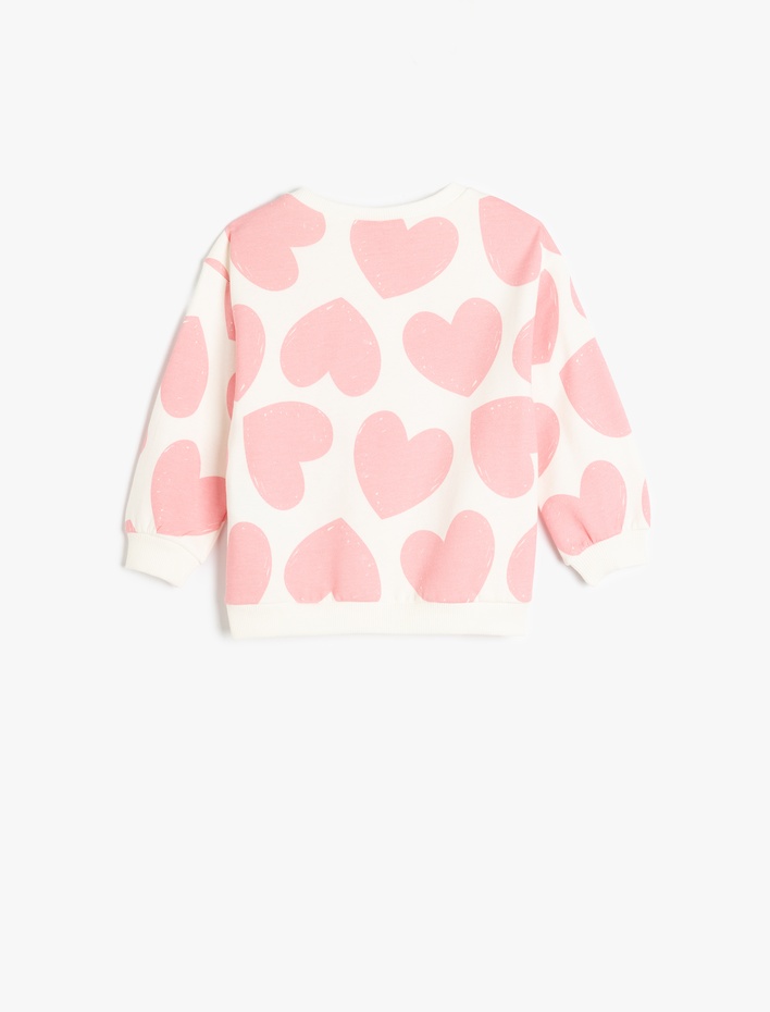 Kız Bebek Sweatshirt Uzun Kollu Kalp Baskılı Bisiklet Yaka Pamuklu Şardonlu