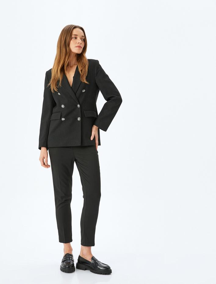  Cepli Yüksek Bel Cigarette Kumaş Pantolon