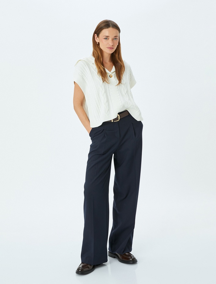  Düğmeli Balıkçı Taka Saç Örgü Süveter