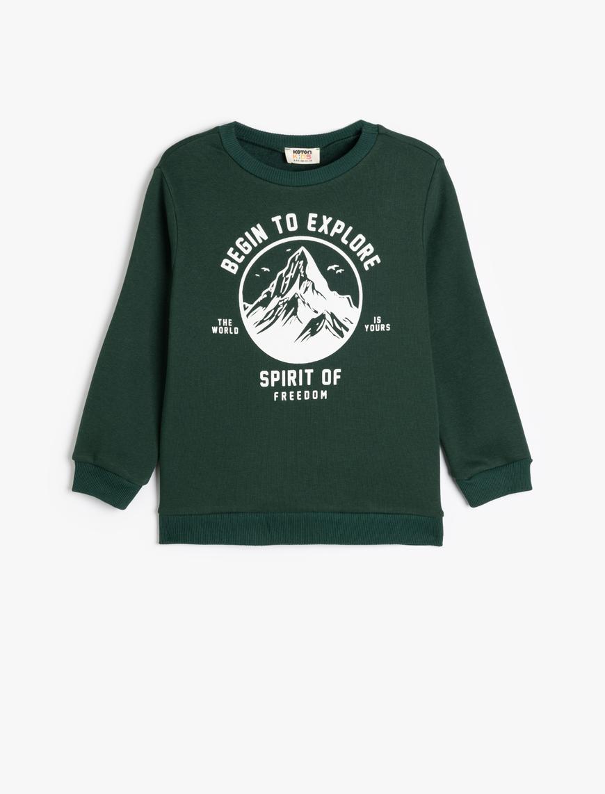  Erkek Çocuk Şardonlu Uzun Kollu Bisiklet Yaka Baskı Detaylı Sweatshirt