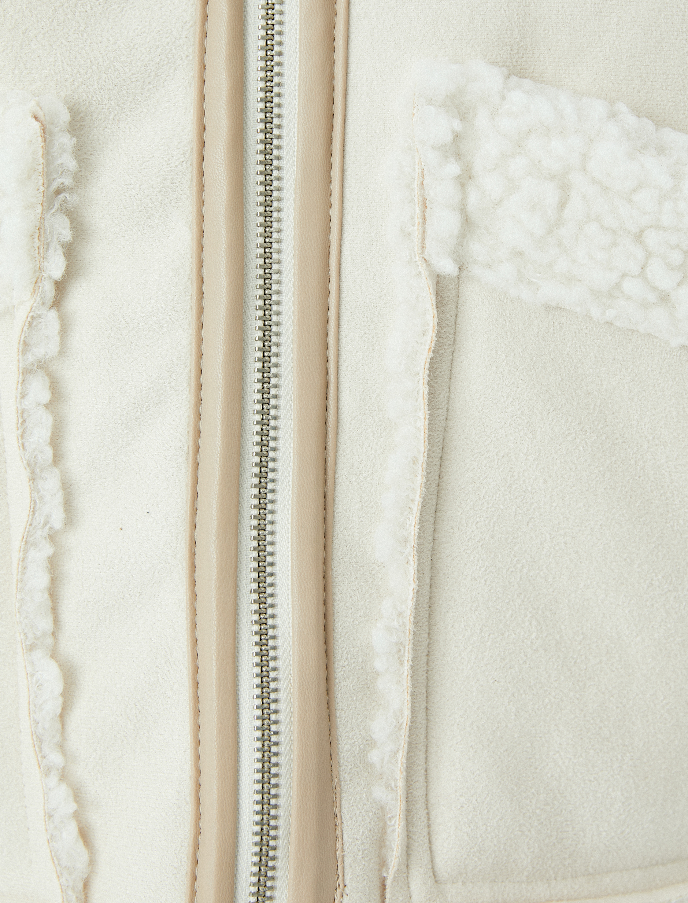 Süet Görünümlü İçi Peluş Dik Yaka Fermuarlı Cepli Ceket