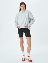 Şardonlu Yarım Fermuarlı Dikiş Detaylı Oversize Spor Sweatshirt