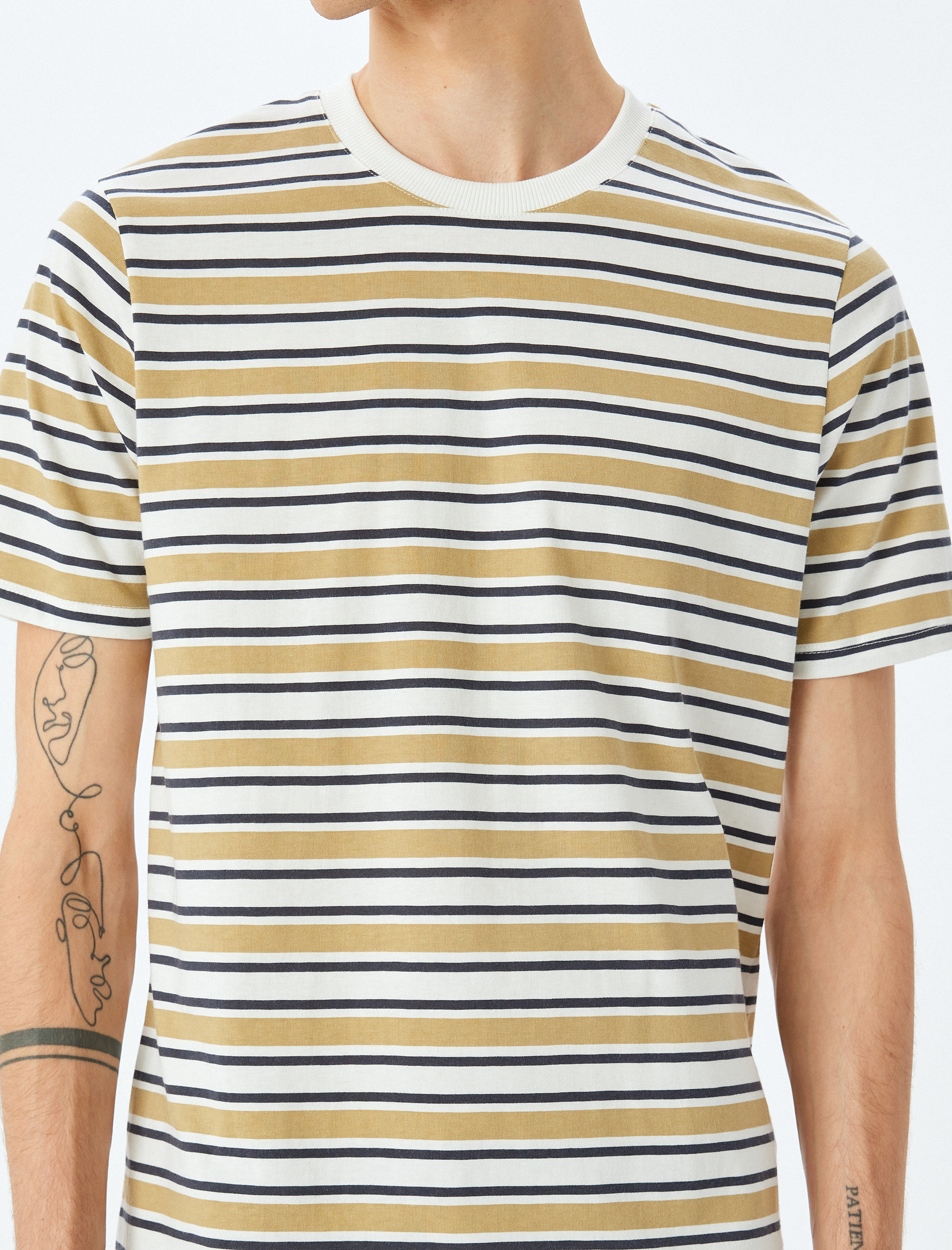   Bisiklet Yaka Regular Fit Kısa Kollu Pamuklu Çizgili Tişört