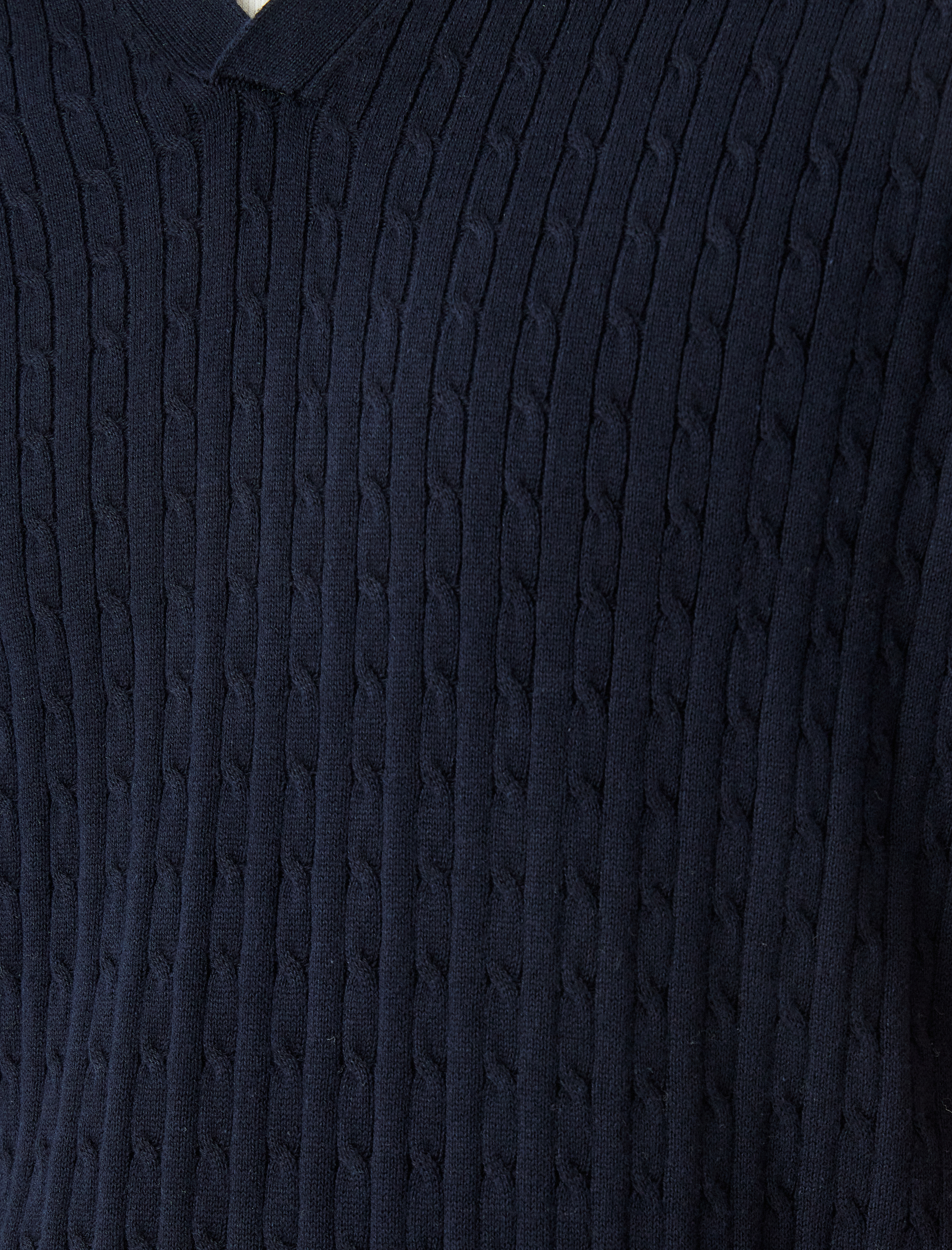   Kısa Kollu Pamuklu Saç Örgü Dokulu Polo Yaka Triko Tişört