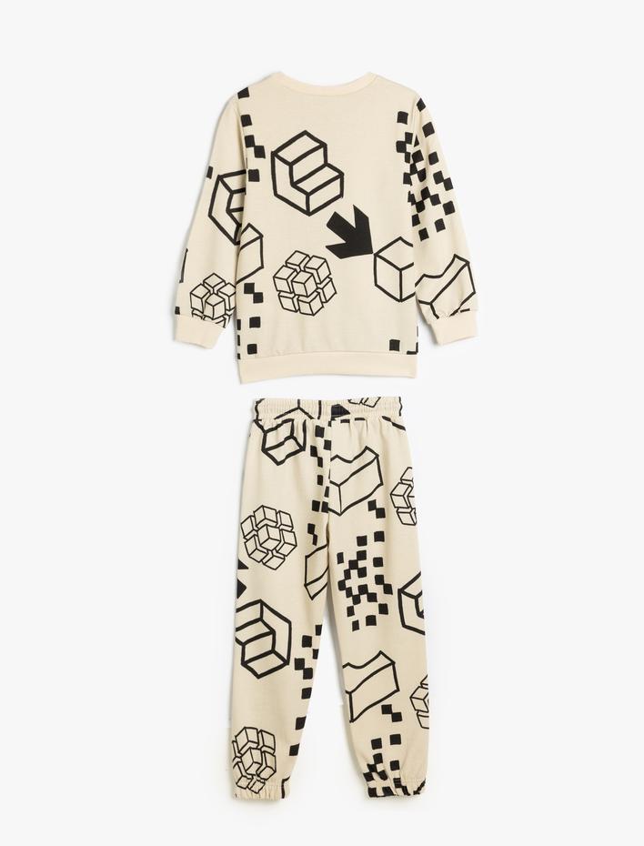 Erkek Çocuk 2'li Eşofman Takımı Baskı Detaylı Uzun Kollu Üst ve Beli Lastikli Eşofman Altı Şardonlu