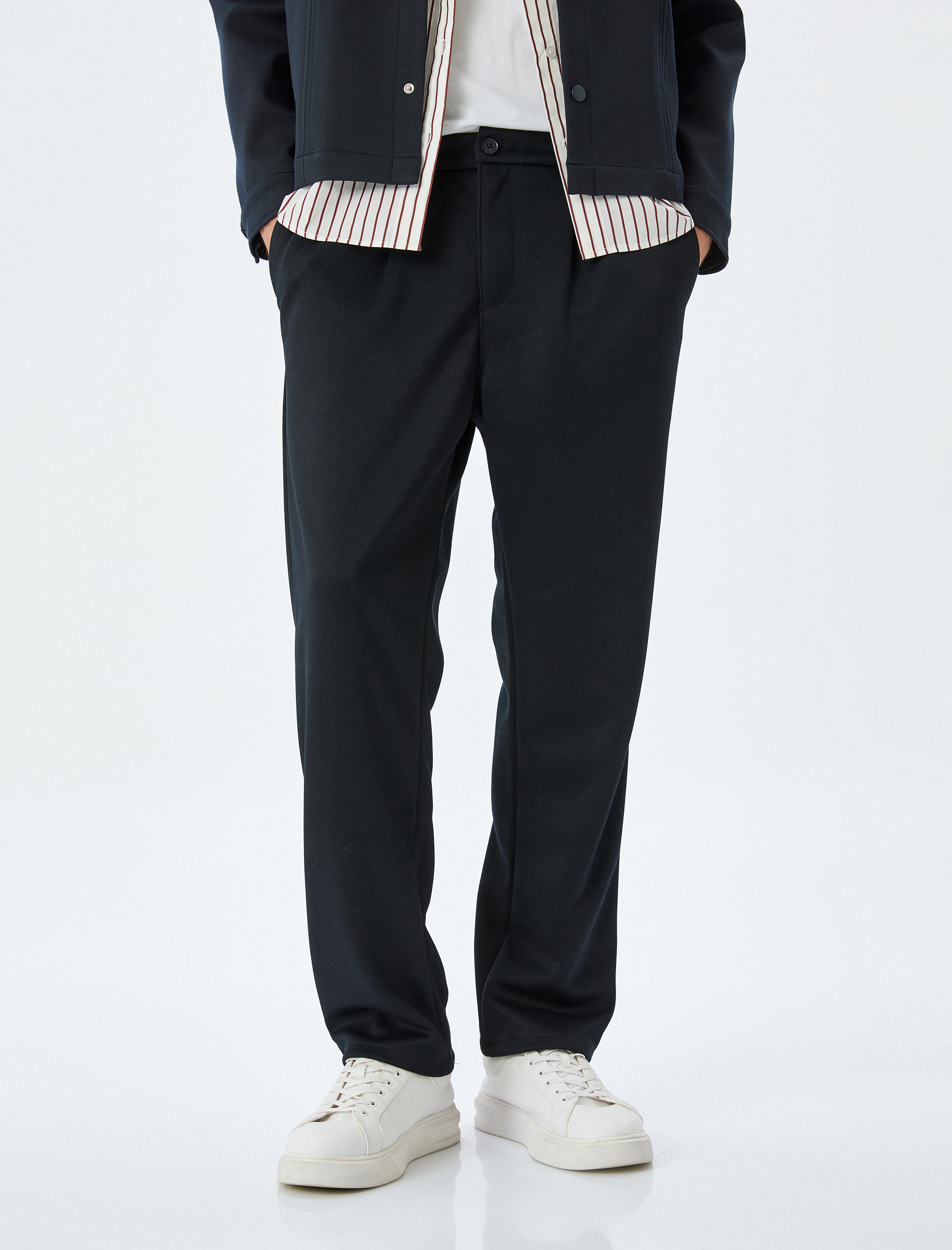   Düğmeli Straight Fit Viskon Karışımlı Cep Detaylı Chino Pantolon