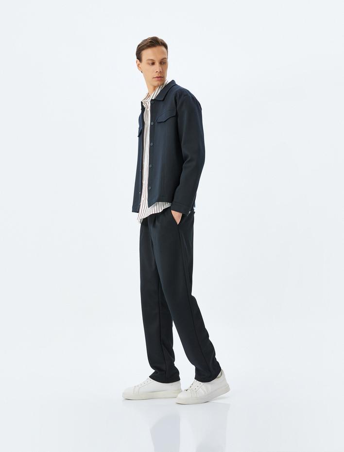  Düğmeli Straight Fit Viskon Karışımlı Cep Detaylı Chino Pantolon