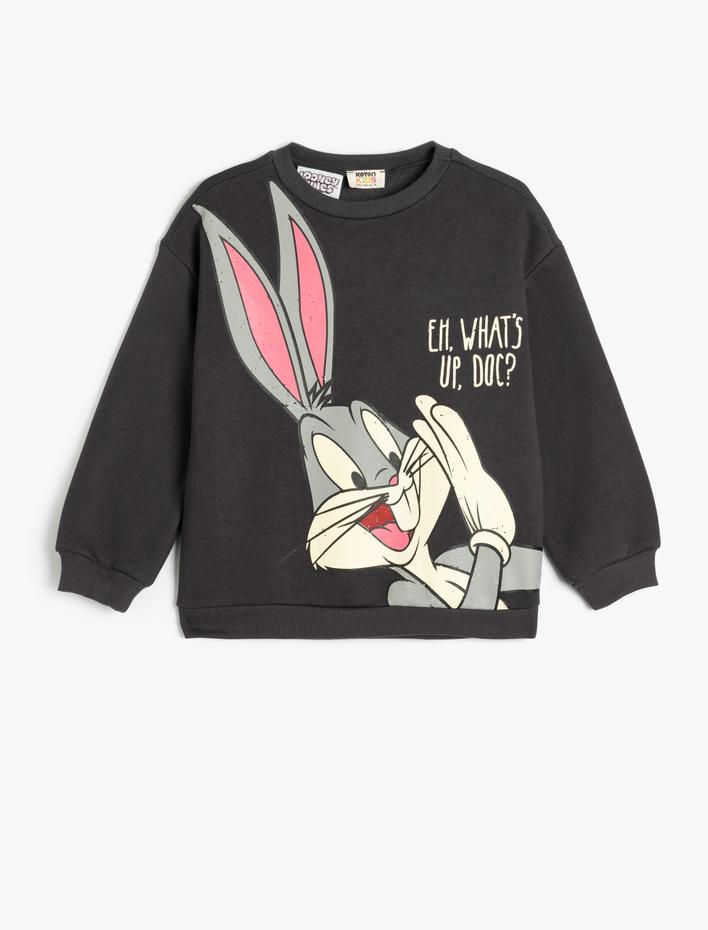 Kız Çocuk Bugs Bunny Sweat Lisanslı Uzun Kollu Bisiklet Yaka Şardonlu