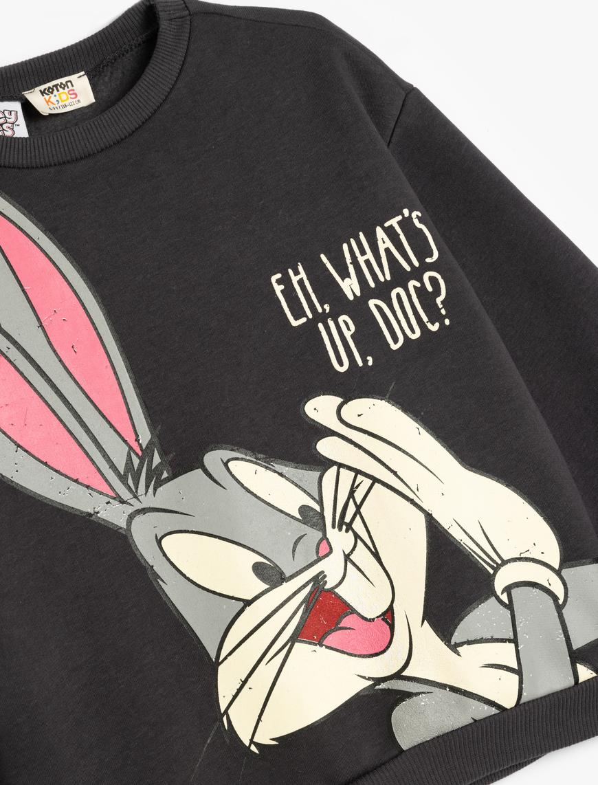  Kız Çocuk Bugs Bunny Sweat Lisanslı Uzun Kollu Bisiklet Yaka Şardonlu