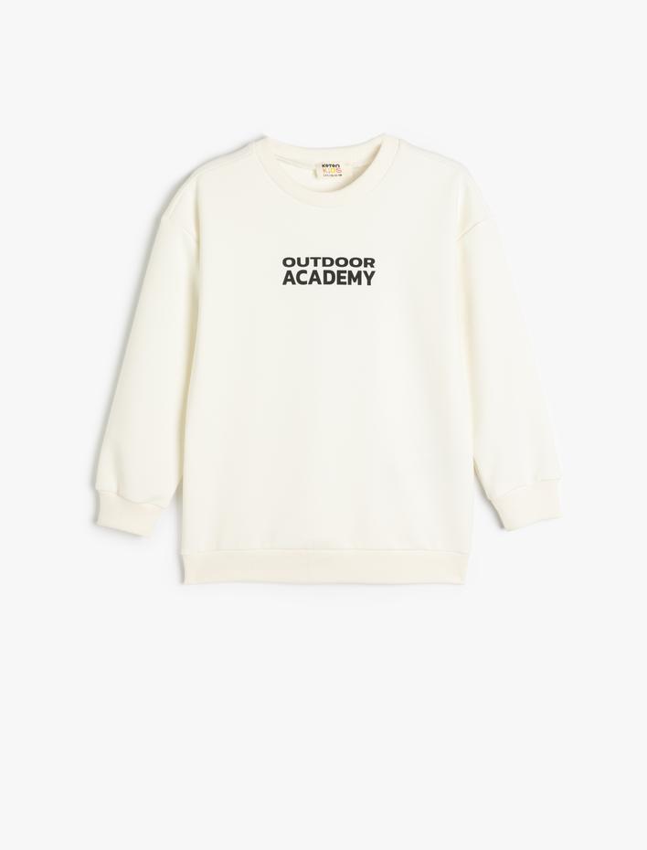 Erkek Çocuk Slogan Baskılı Uzun Kollu Bisiklet Yaka Sweatshirt