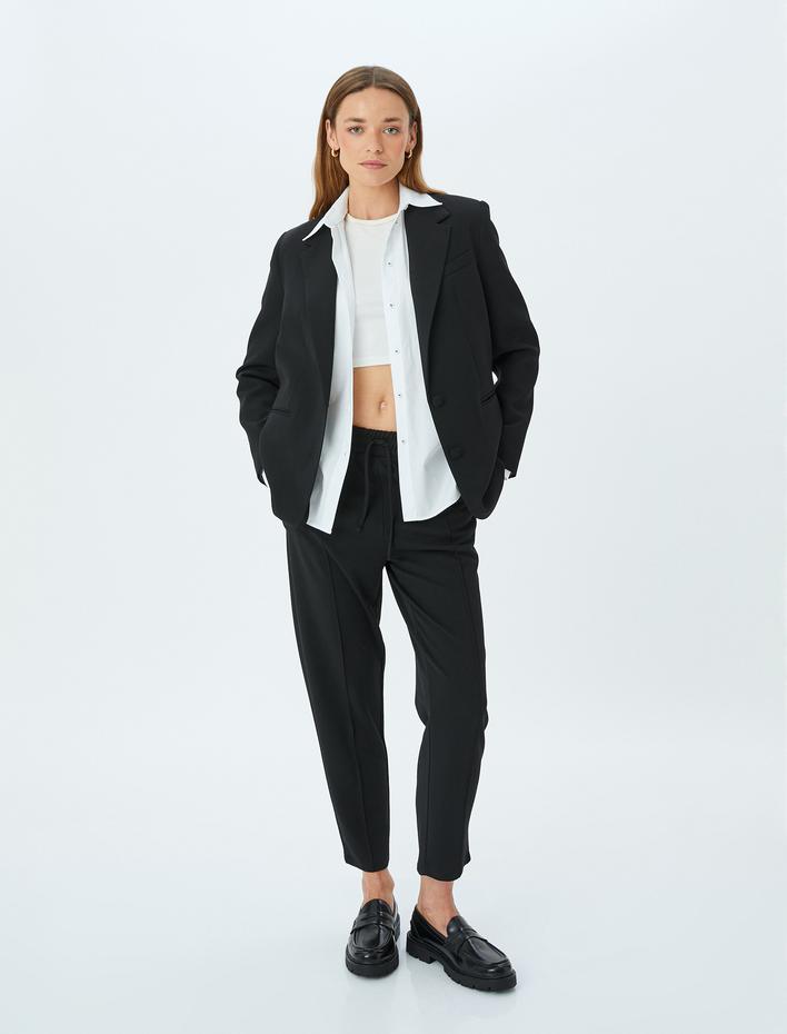  Krep Scuba Kumaş Beli Lastikli Cepli Eşofman Pantolon