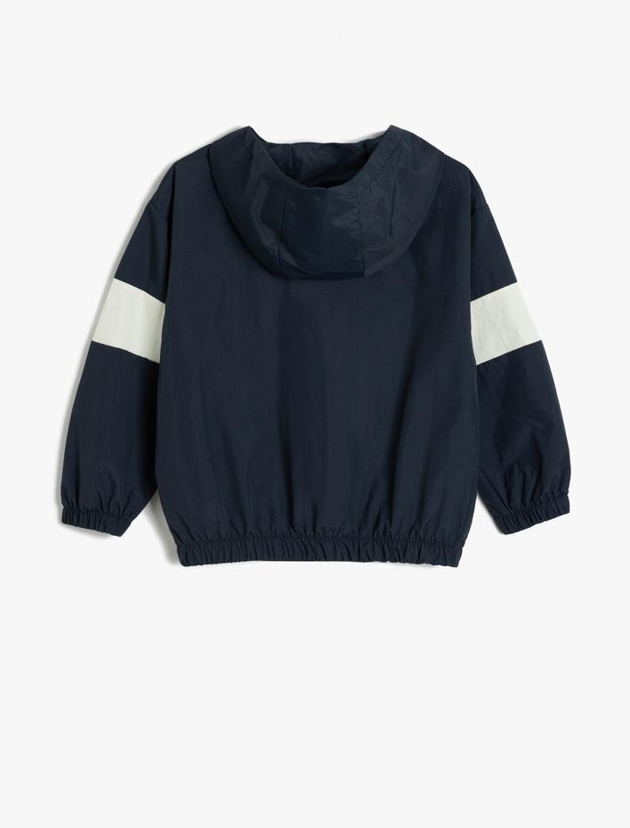 Erkek Çocuk Kapşonlu Mevsimlik Ceket Uzun Kollu Renk Bloklu Pamuk Astarlı