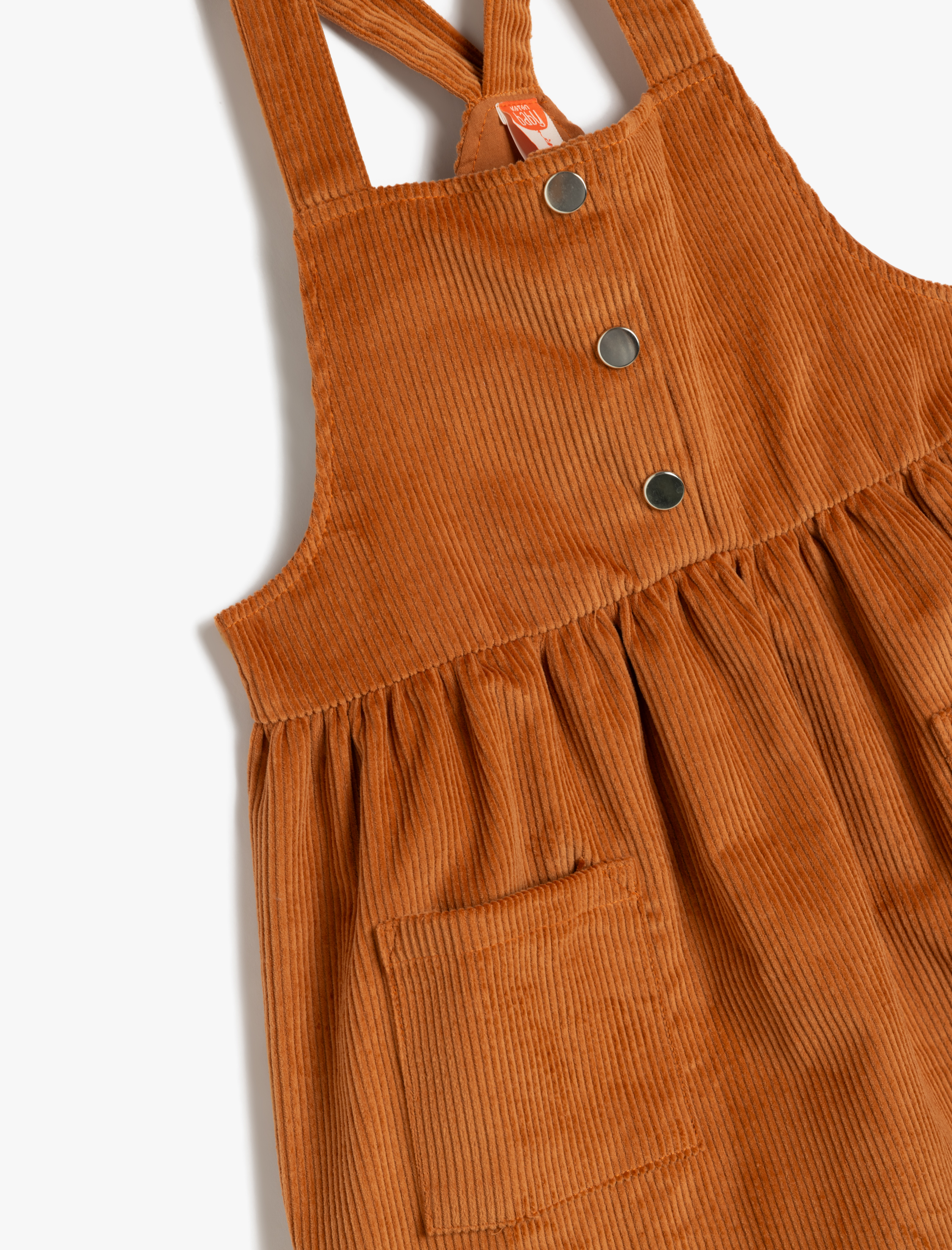  Kız Bebek Pamuklu Cep Detaylı Fitilli Kadife Salopet Elbise