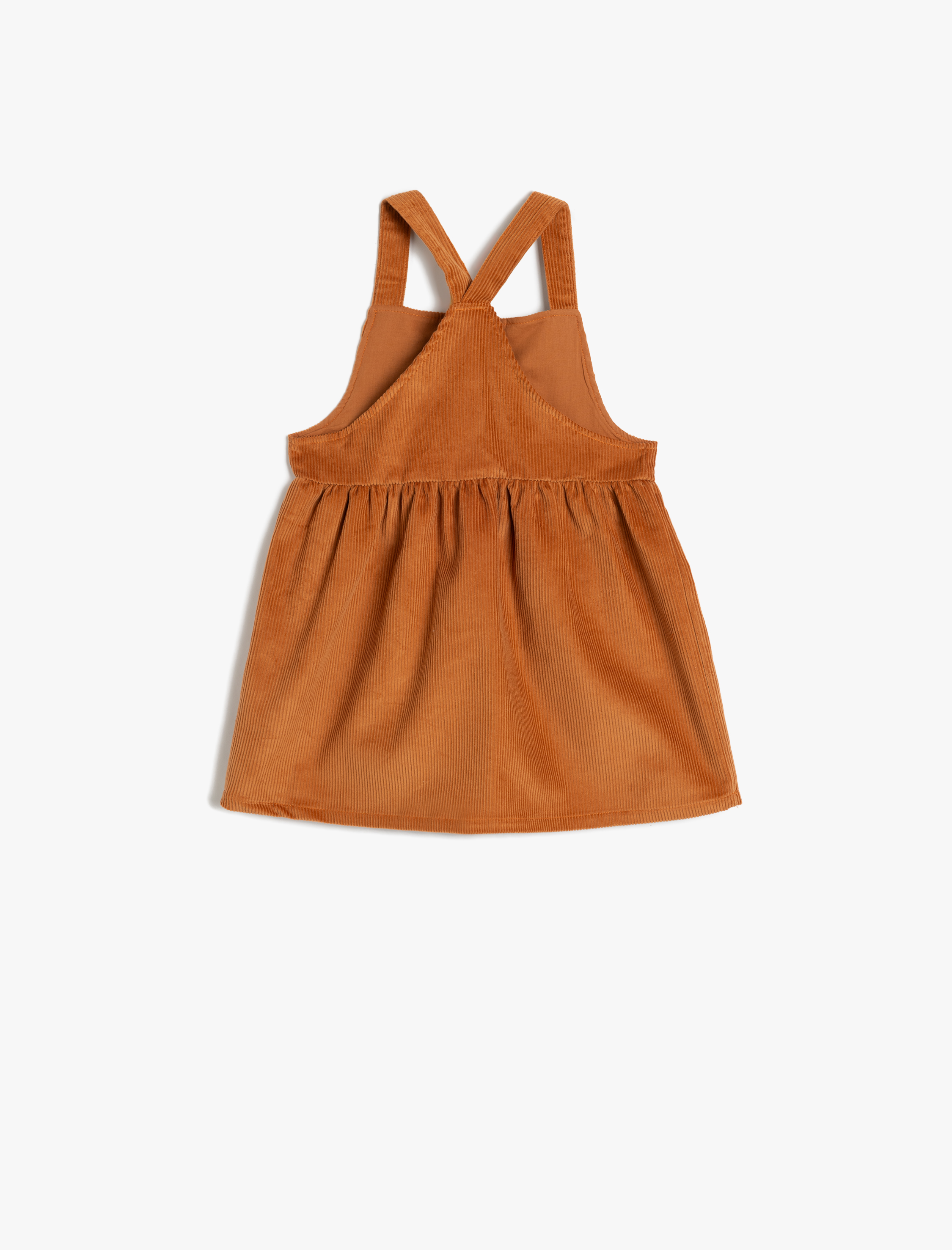  Kız Bebek Pamuklu Cep Detaylı Fitilli Kadife Salopet Elbise