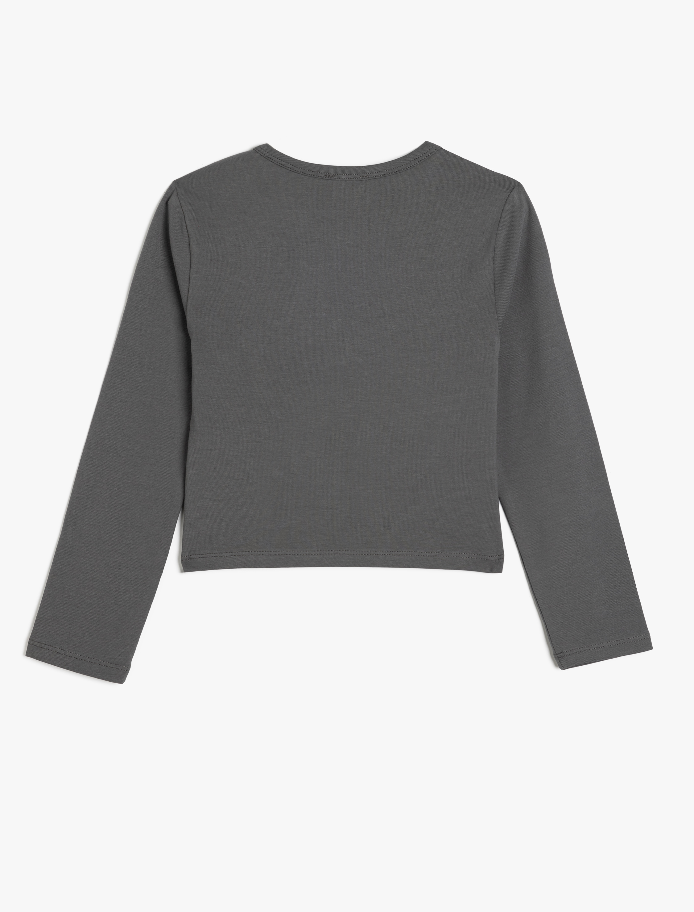  Kız Çocuk Crop Tişört Uzun Kollu Ayıcık Baskılı Bisiklet Yaka Pamuklu