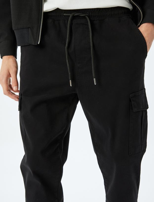 Yüksek Bel Beli Bağcıklı Pamuklu Kargo Cep Detaylı Jogger Pantolon_4