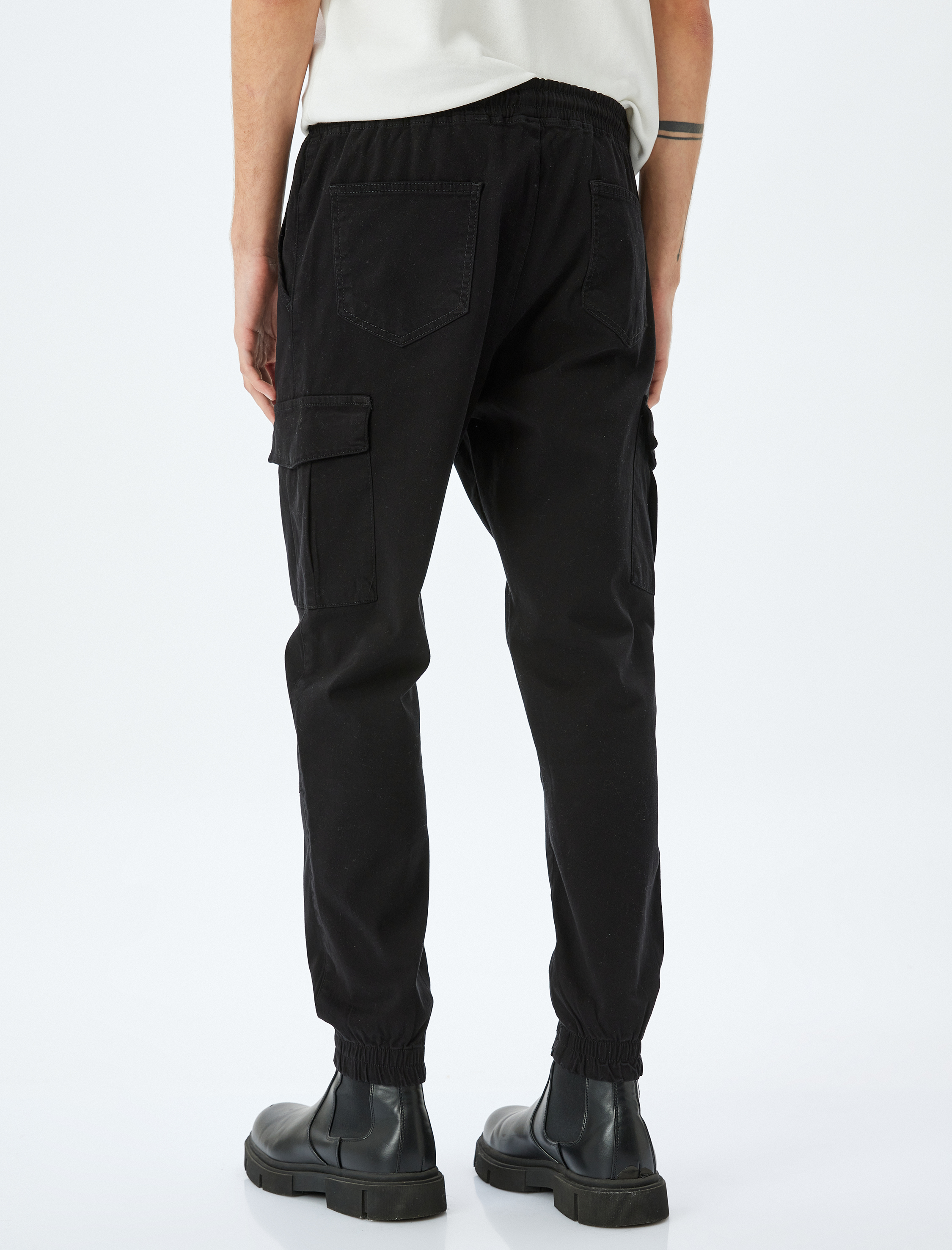   Yüksek Bel Beli Bağcıklı Pamuklu Kargo Cep Detaylı Jogger Pantolon