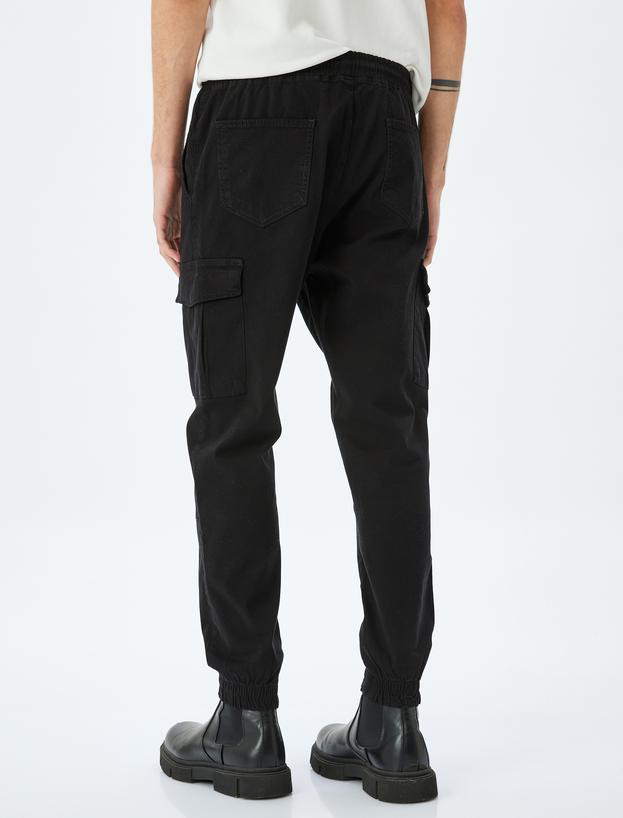 Yüksek Bel Beli Bağcıklı Pamuklu Kargo Cep Detaylı Jogger Pantolon_3