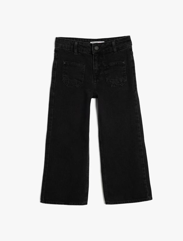 Kot Pantolon Geniş Paça Cepli Pamuklu - Wide Leg Jean_0