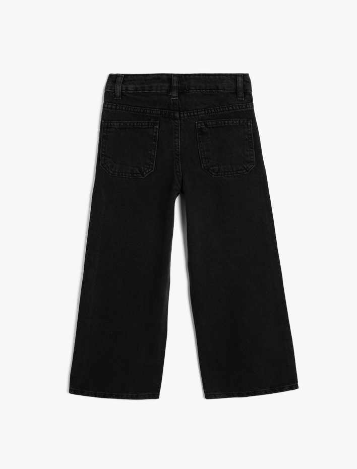 Kız Çocuk Kot Pantolon Geniş Paça Cepli Pamuklu - Wide Leg Jean