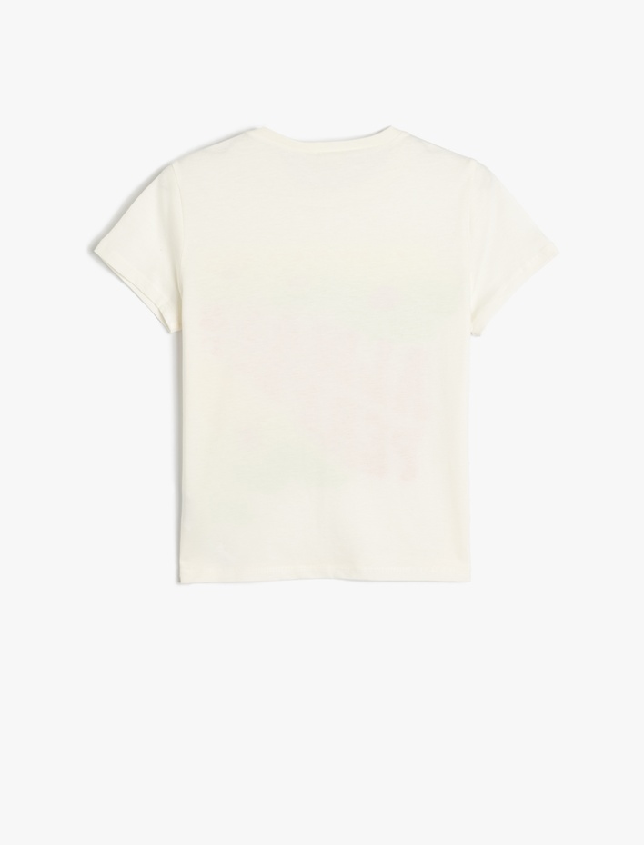 Kız Çocuk Tişört Kısa Kollu Kedi Baskılı Bisiklet Yaka Pamuklu Pullu Payetli