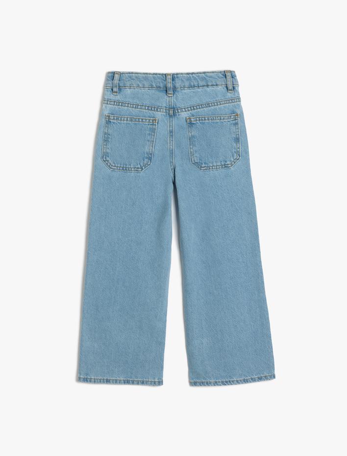 Kız Çocuk Kot Pantolon Geniş Paça Cepli Pamuklu - Wide Leg Jean