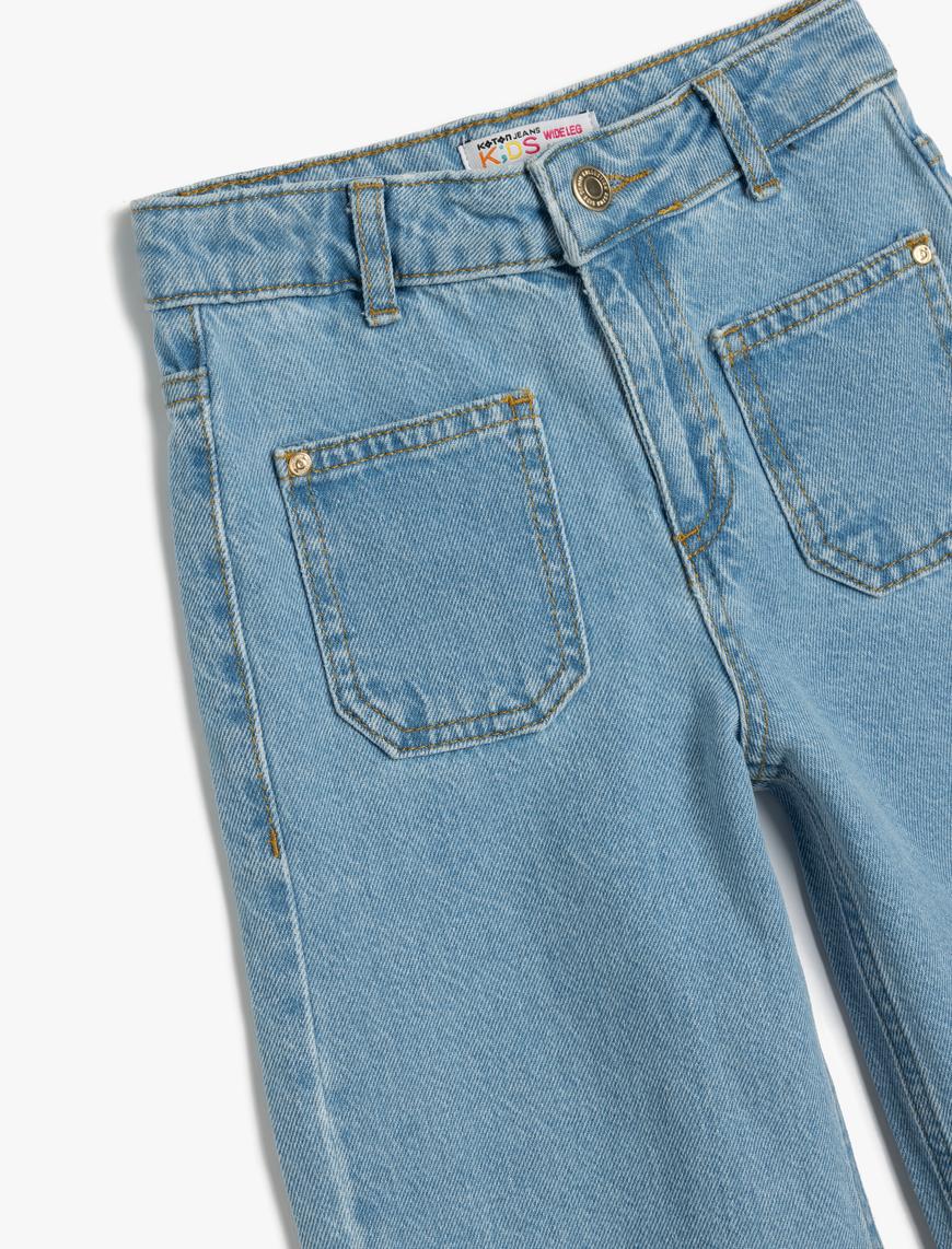  Kız Çocuk Kot Pantolon Geniş Paça Cepli Pamuklu - Wide Leg Jean