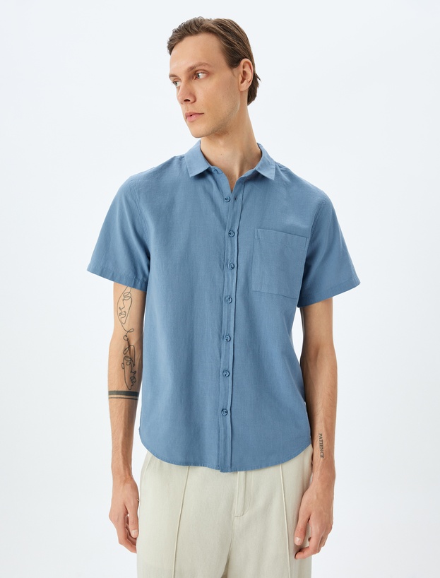 Kısa Kollu Pamuklu Cep Detaylı Slim Fit Gömlek_2