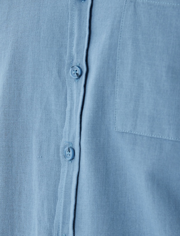 Kısa Kollu Pamuklu Cep Detaylı Slim Fit Gömlek_5