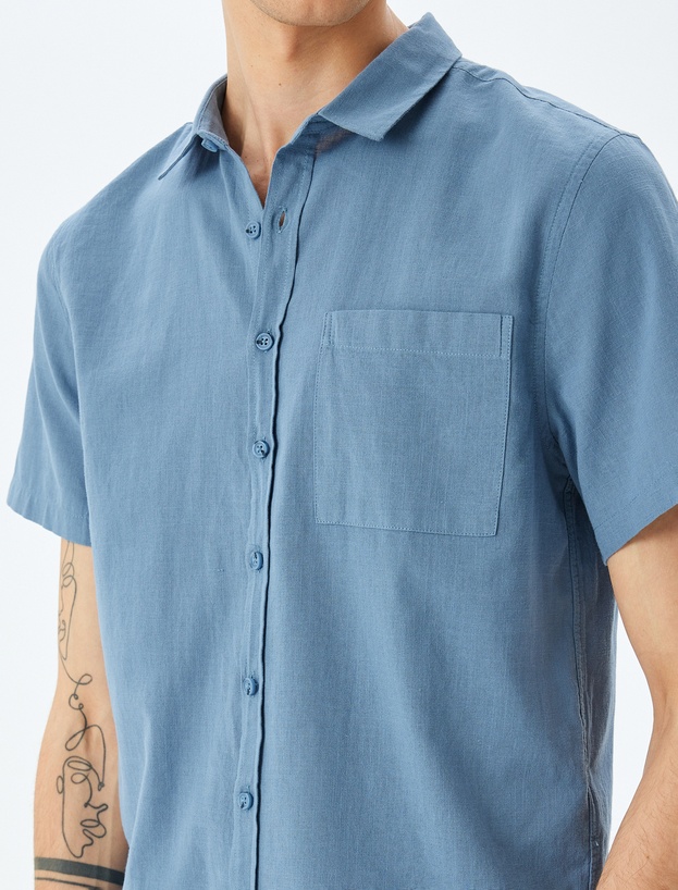 Kısa Kollu Pamuklu Cep Detaylı Slim Fit Gömlek_4