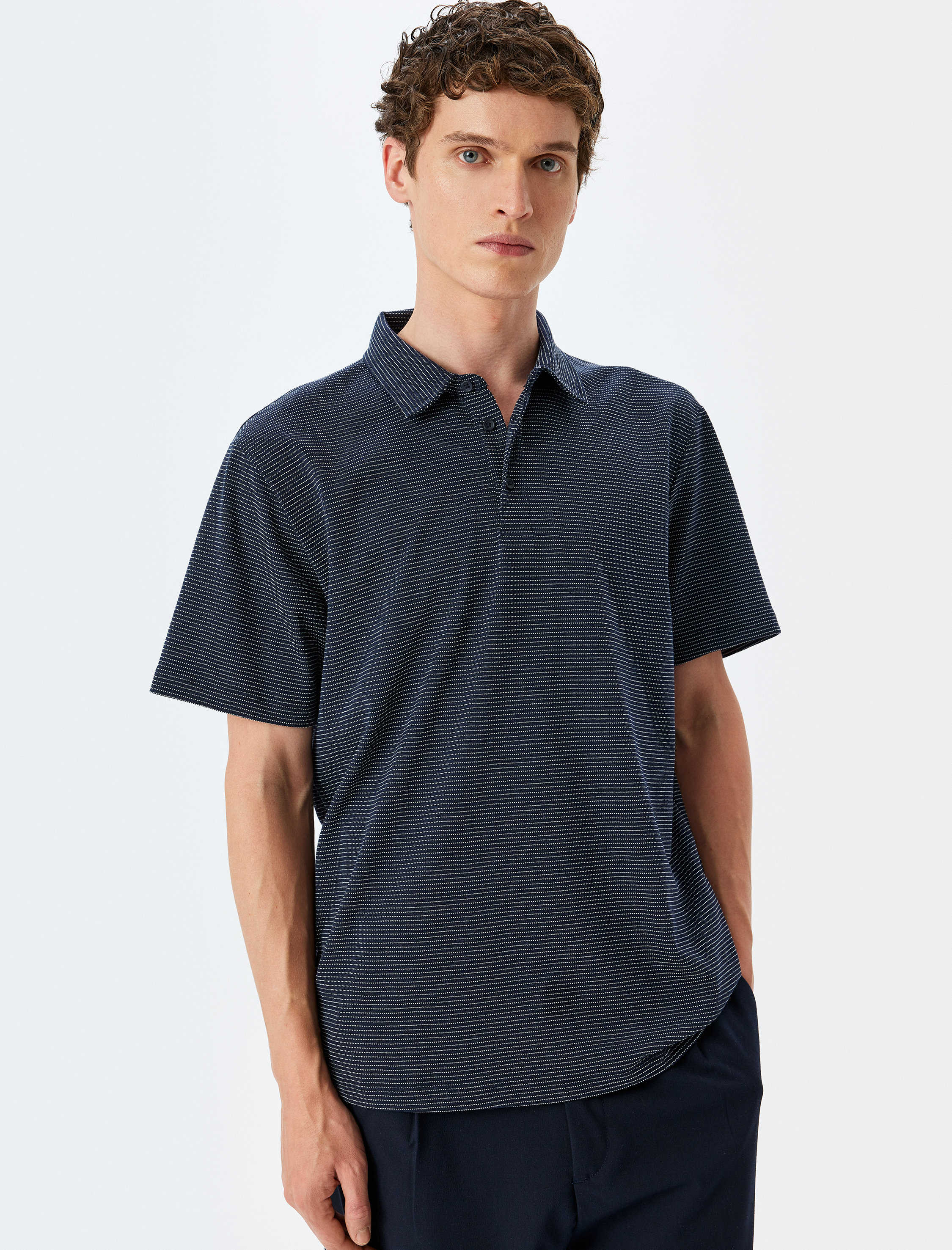   Kısa Kollu Pamuk Karışımlı Regular Fit Kalp Detaylı Çizgili Polo Yaka Tişört