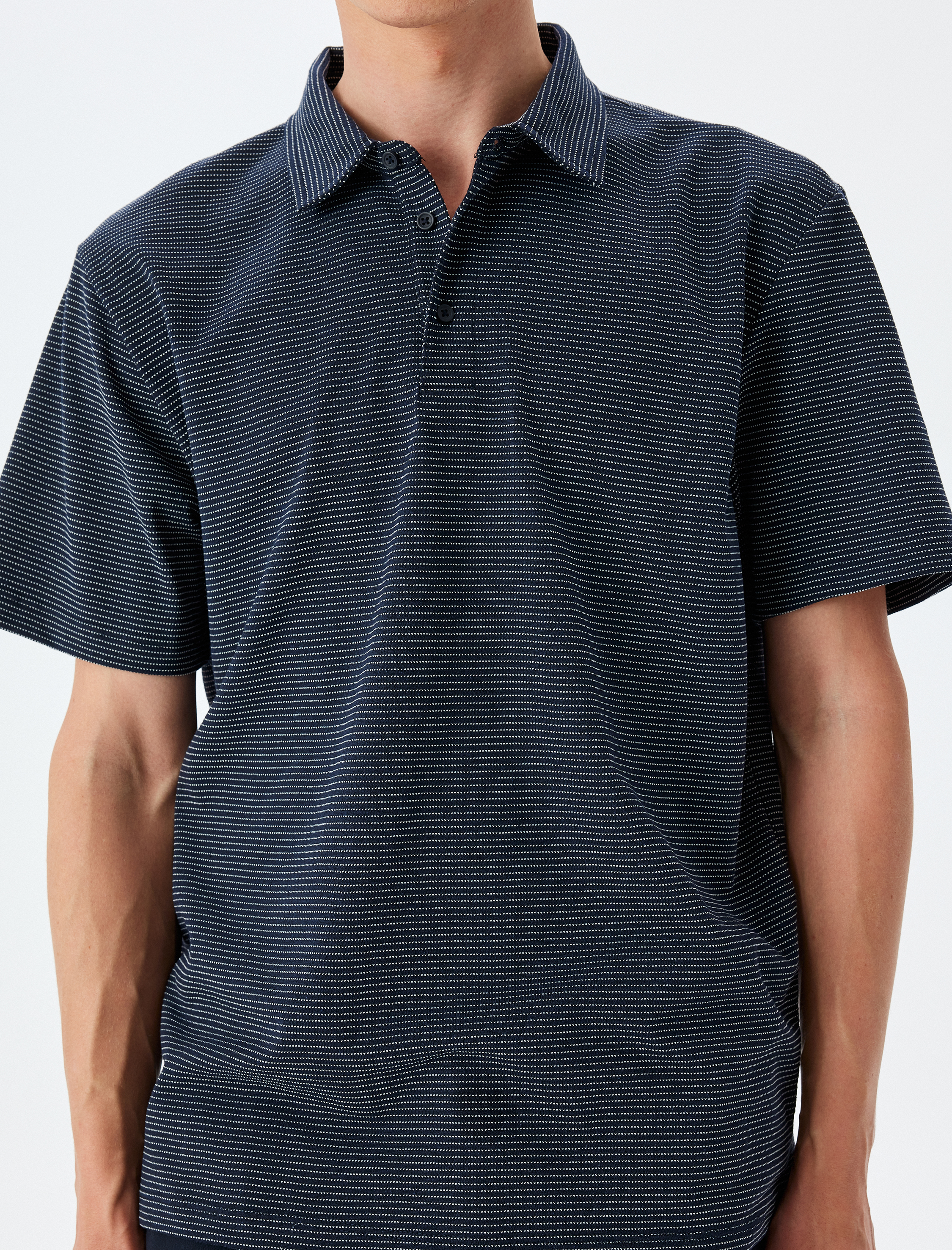   Kısa Kollu Pamuk Karışımlı Regular Fit Kalp Detaylı Çizgili Polo Yaka Tişört