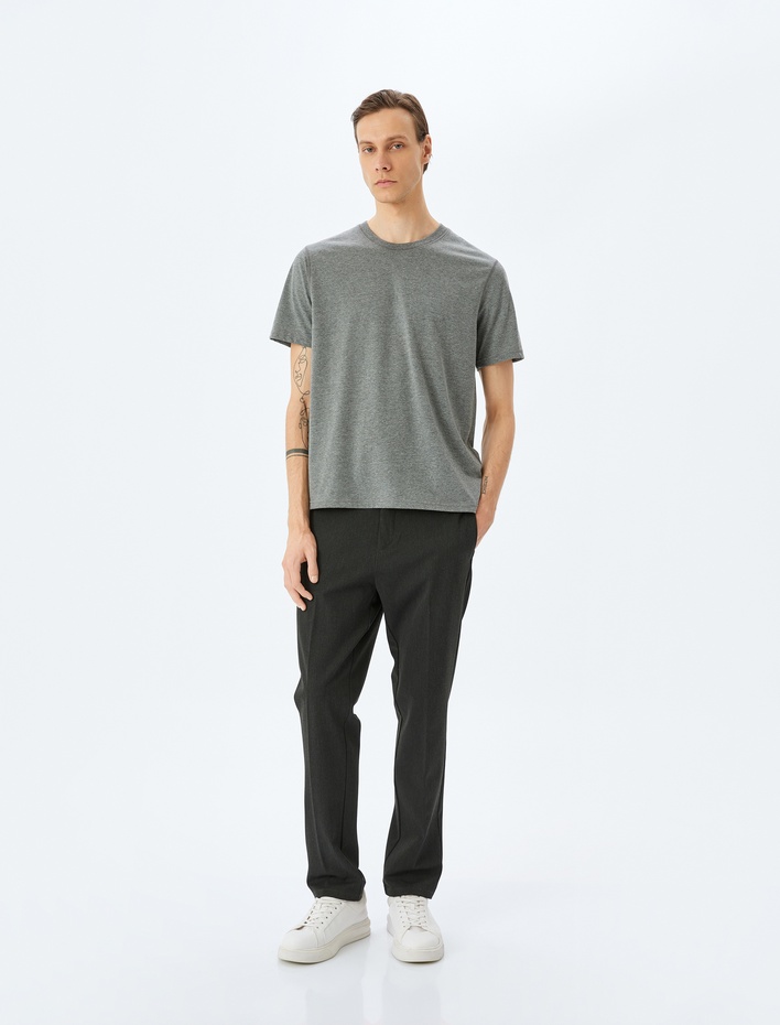  Kısa Kollu Bisiklet Yaka Regular Fit Pamuk Karışımlı Basic Tişört