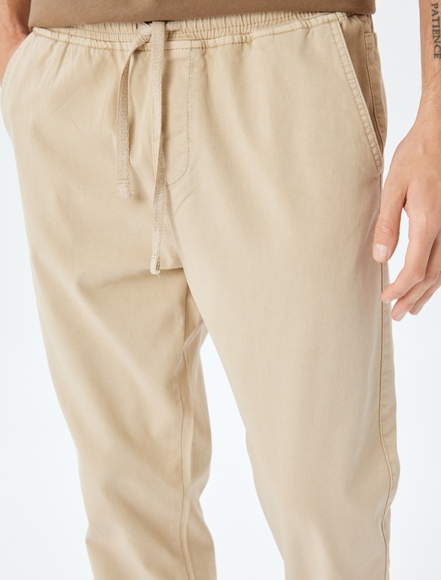 Kanvas Pamuklu Beli Bağcıklı Chino Cep Detaylı Jogger Pantolon_4