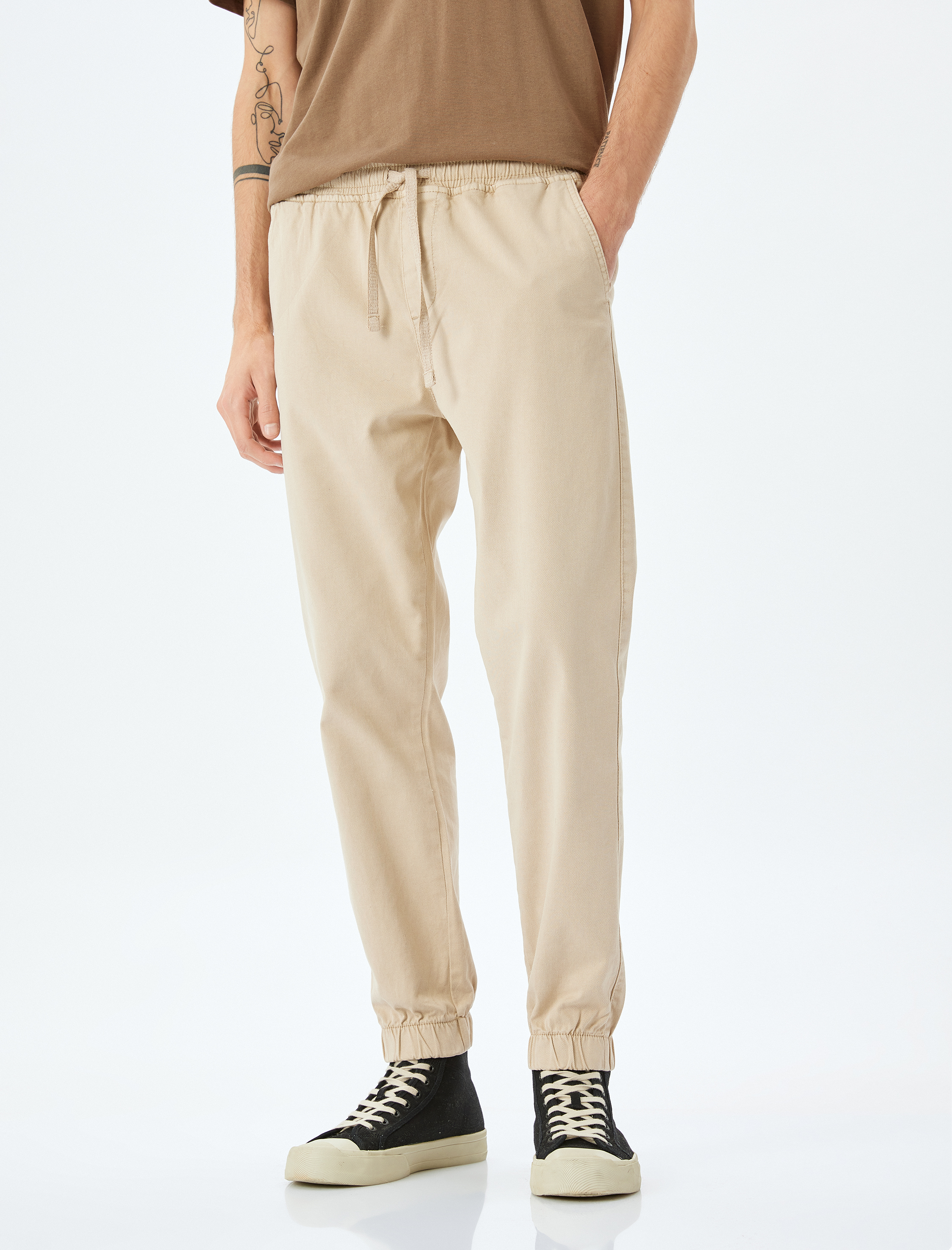 Kanvas Pamuklu Beli Bağcıklı Chino Cep Detaylı Jogger Pantolon