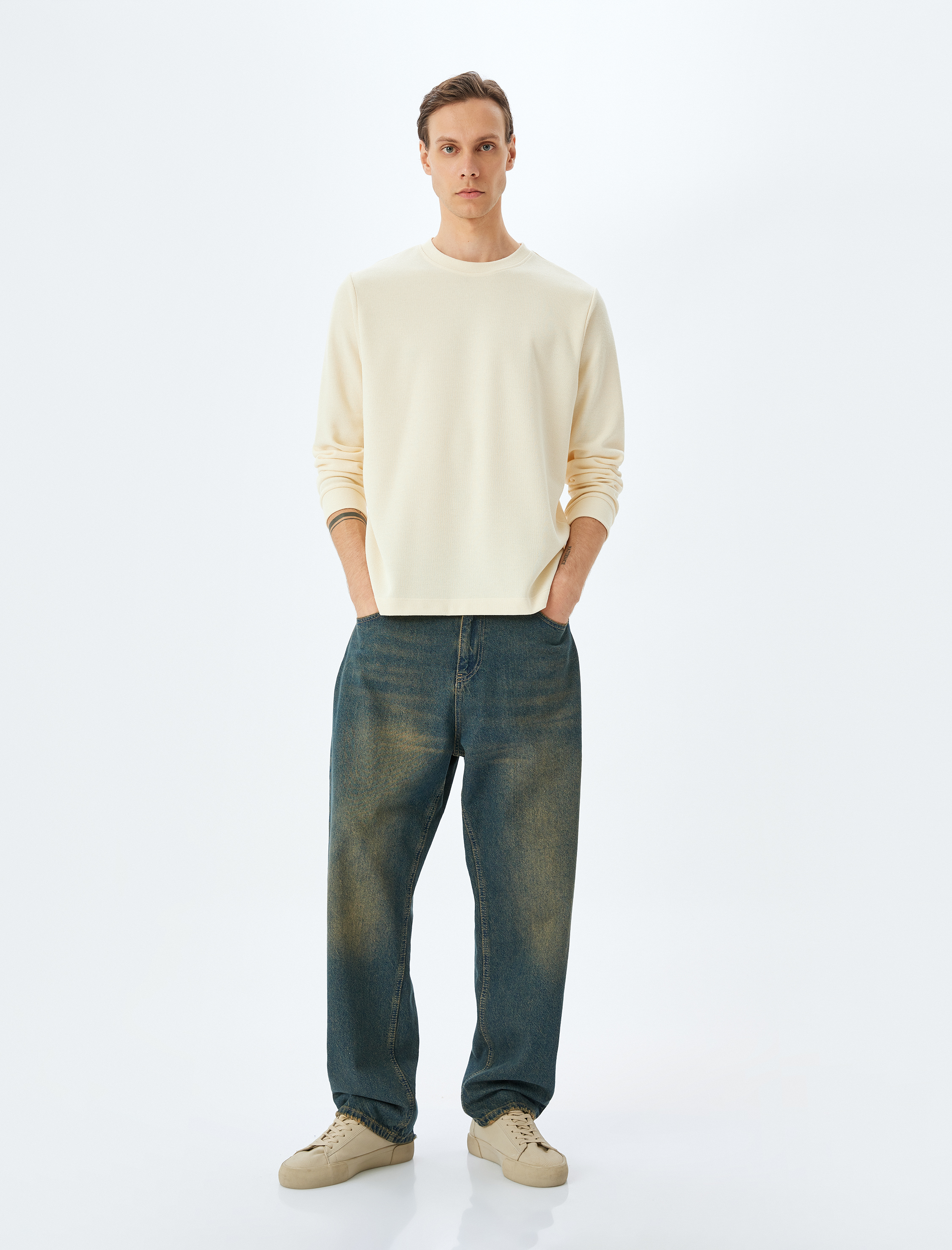   Pamuk Karışımlı Basic Bisiklet Yaka Sweatshirt