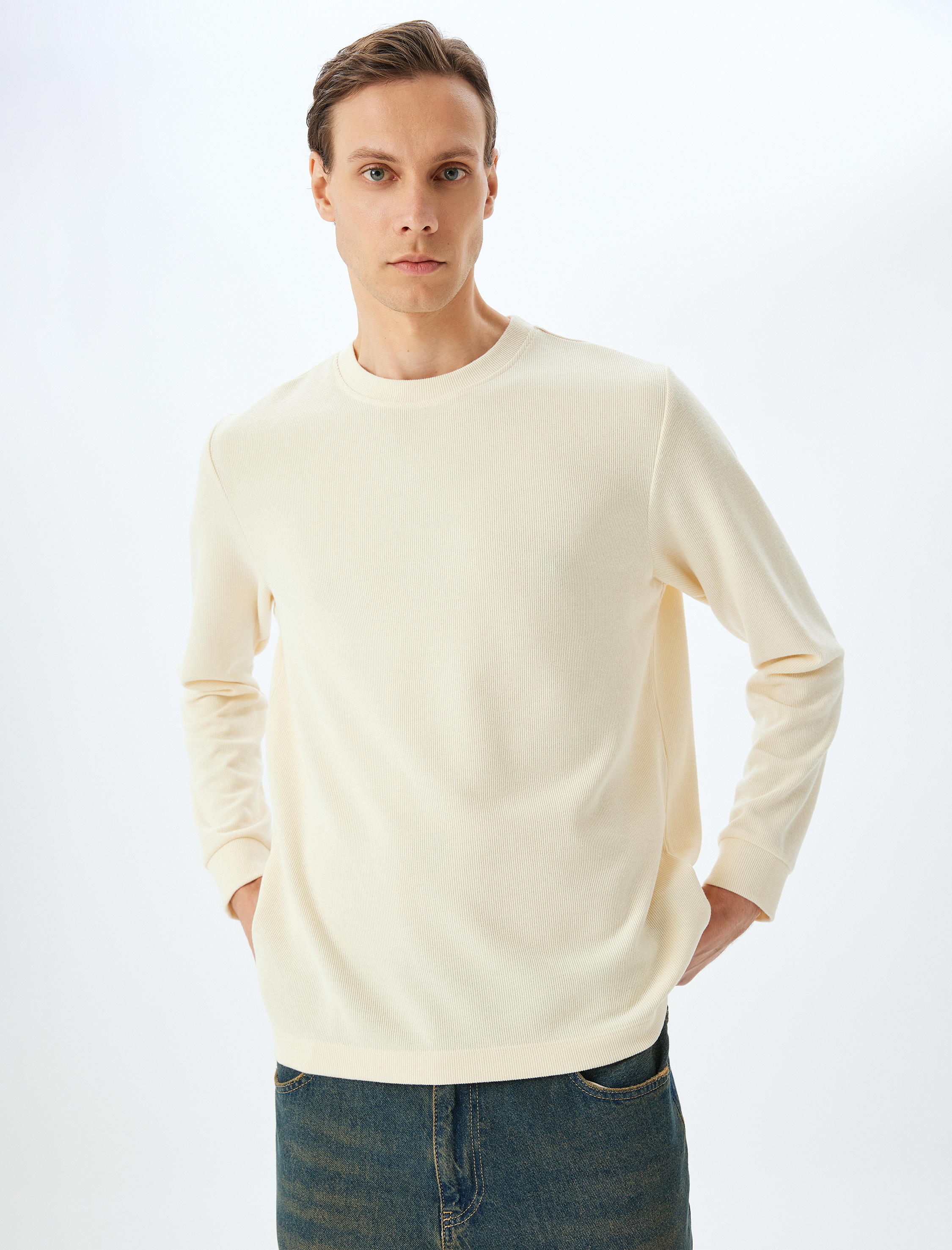  Pamuk Karışımlı Basic Bisiklet Yaka Sweatshirt