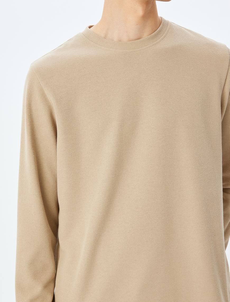   Pamuk Karışımlı Dokulu Basic Bisiklet Yaka Sweatshirt