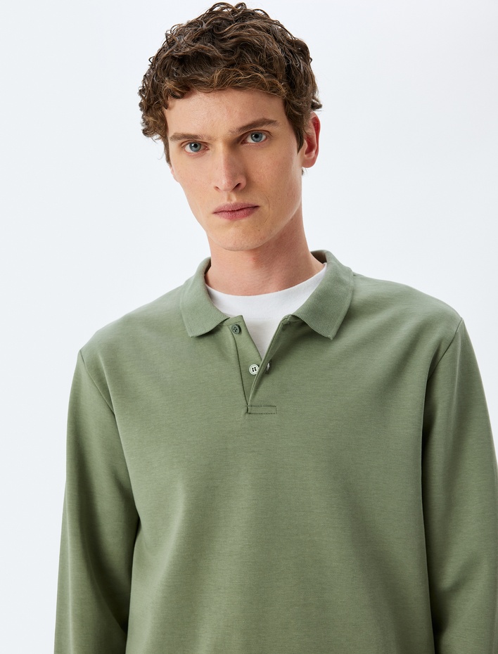  Pamuklu İnterlok Kumaş Polo Yaka Sweatshirt