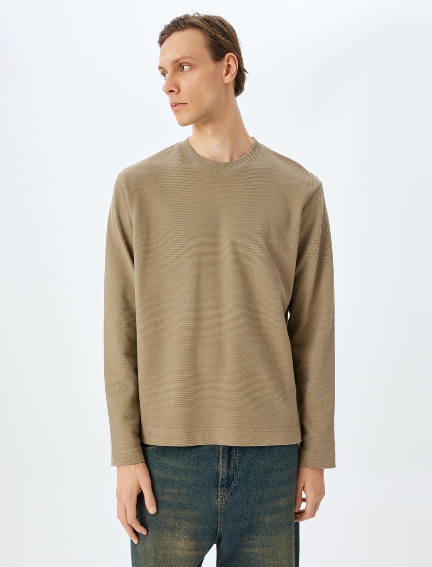   Bisiklet Yaka Pamuklu İnterlok Kumaş Basic Sweatshirt