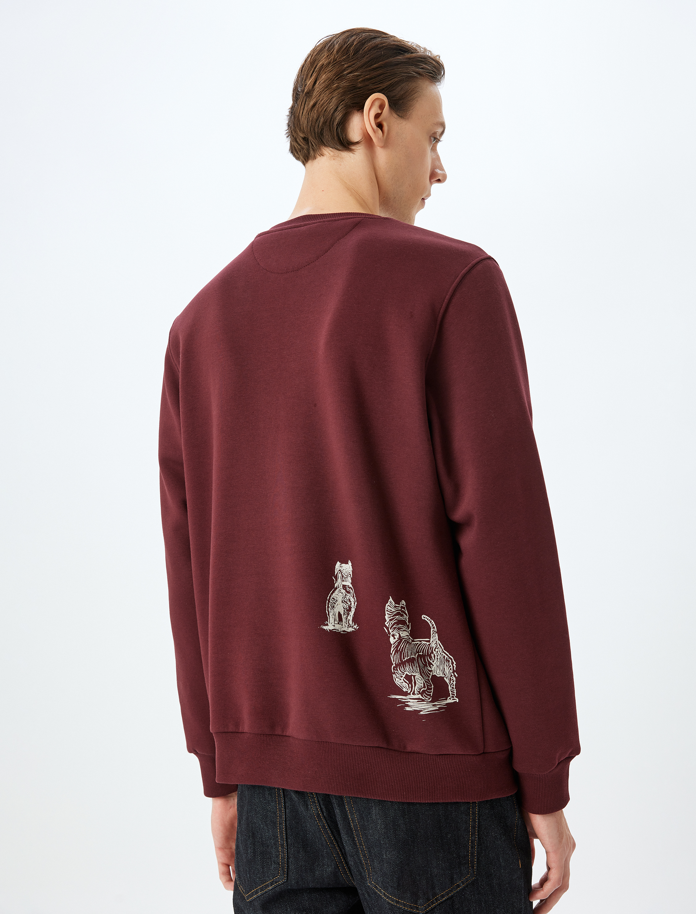   Şardonlu Pamuk Karışımlı Bisiklet Yaka Slogan Baskılı Sweatshirt